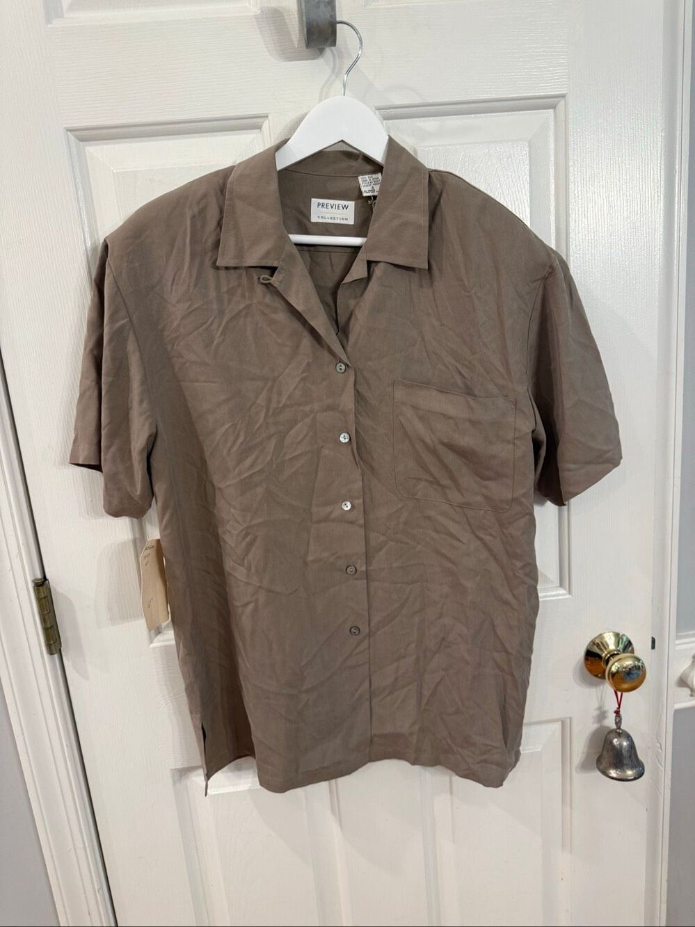 Preview Olive 100% Silk Short Sleeve Button Up Shirt sz S NWT